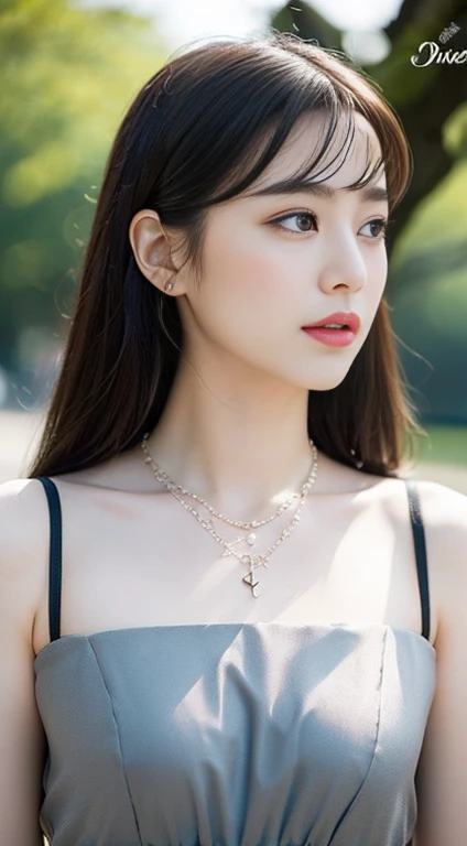 The image is a black and white text that appears to be a description of a necklace. The text is written in a cursive style and is accompanied by a picture of a necklace. The necklace is described as having a "sweetheart" shape, and the text goes on to desc...