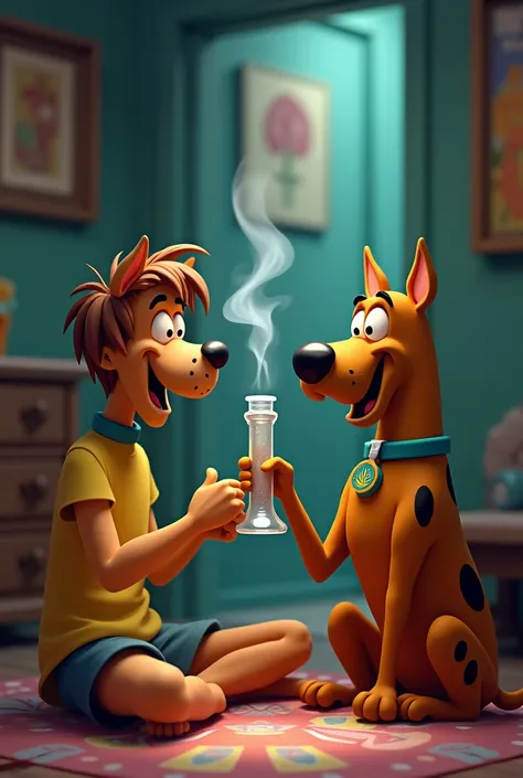 Shaggy and Scooby smoking a bong 