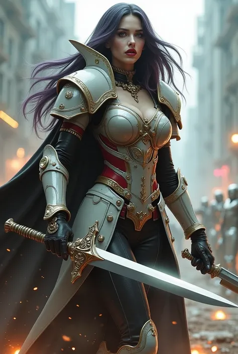 Masterpiece, Best Quality, Official Art, (Highly Detailed CG Unity 8k wallpaper), Detailed background, (Hands by Guido Daniele: 1.1). Full body pose sexy sisters of battle from the warhammer 40k, shooting at the enemy, white armor with intricate details, r...