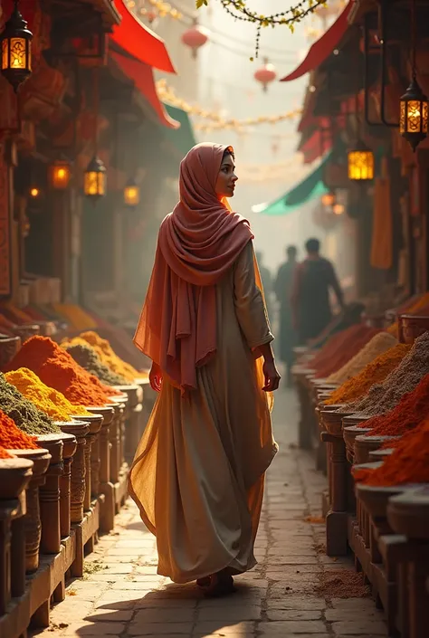 Arab Woman in a Spice Market
Describe an Arab woman exploring a spice market, mentioning the aromas, sounds, and vibrant colors.