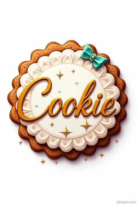 Design a circular logo for a cookie business with a white background and bright colors, with elegant style with bright sparkles, that the name appears "cookie" with cursive lettering and gold color