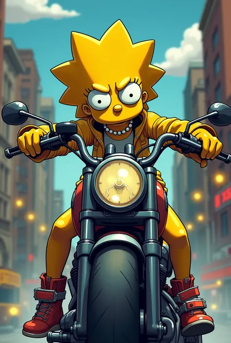 A picture of Lisa Simpson with a motorcycle