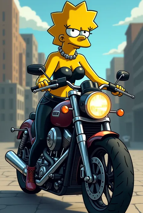 A picture of a sexy Lisa Simpson with a motorcycle