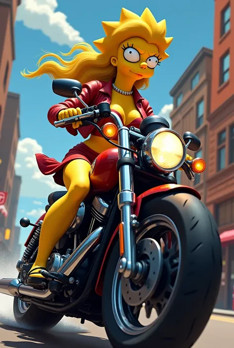 Lisa Simpson sexy on motorcycle with skirt and stockings 