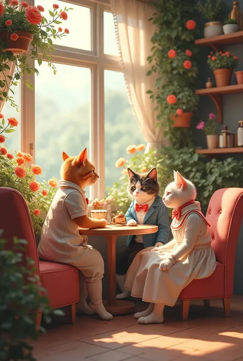 Eternal flowers in a cat cafe, that cats have clothes, that they look real 
