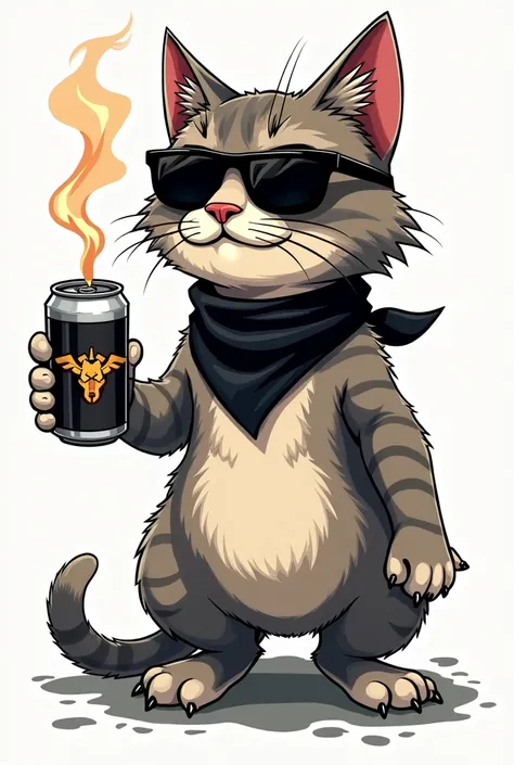 I want you to create an image for a logo with the following sample: a cat with a beer and cigarette in his hand with black glasses and a bandana around his neck