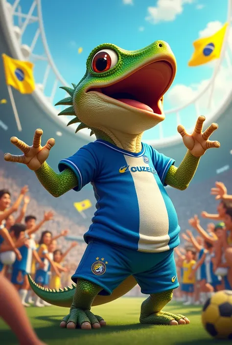 lizard celebrating a lot with the Cruzeiro shirt