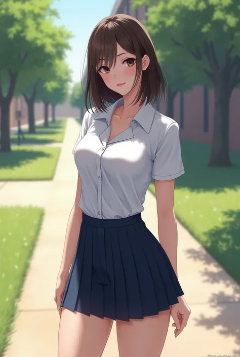  Wearing school uniform and shorts at school，Beautiful and sexy
