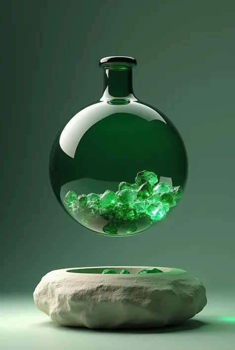 The modern design of the vial is livivitating in the air due to the magnet.  Designed like ball with Aesthetic matte design, with glass elements. in the form of a stone. Green rich  colour