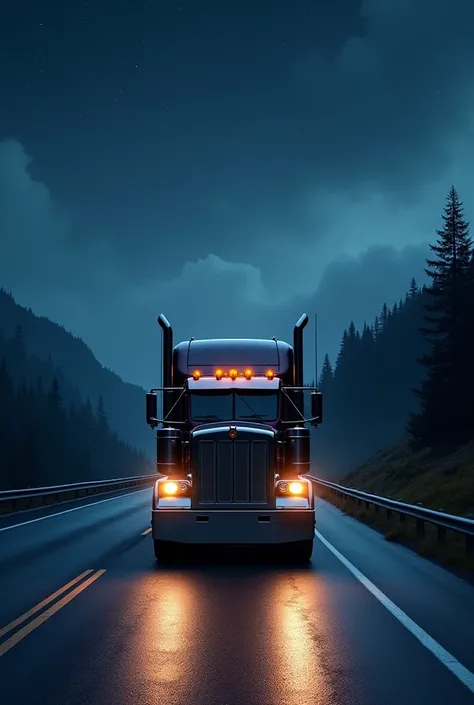 Create a truck on the highway at night beautiful highway beautiful