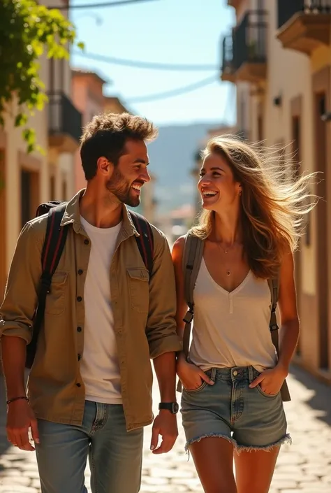 Photograph of two young people travelling through Spain in the sunlight