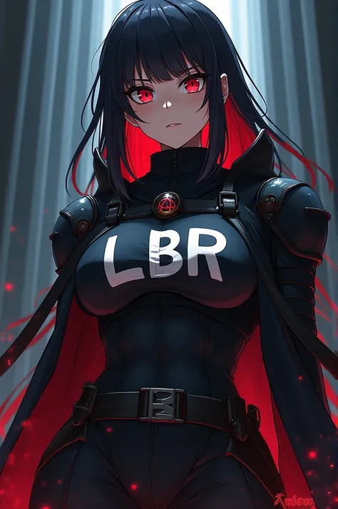 Anime of a female death commander with the letters lbr in large letters on her clothes 