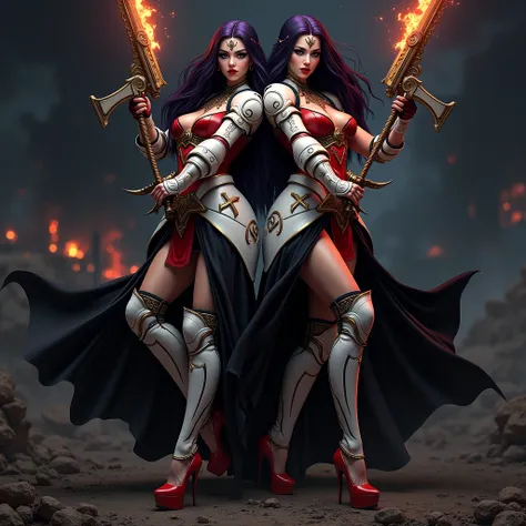 Masterpiece, Best Quality, Official Art, (Highly Detailed CG Unity 8k wallpaper), Detailed background, (Hands by Guido Daniele: 1.1). Full body pose sexy sisters of battle from the warhammer 40k, shooting at the enemy, white armor with intricate details, r...