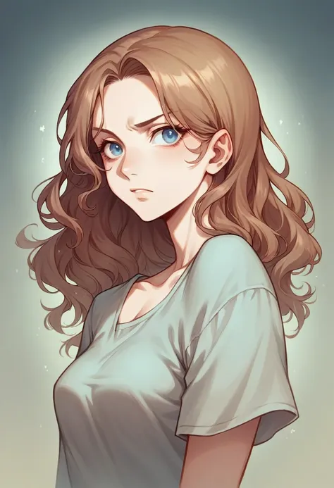 Вот обновленный промт:

"A realistic portrait of a young woman in her early 20s, with long, wavy brown hair. She has striking, bright blue eyes and is staring directly into the camera with a serious, intense expression. The background is softly blurred, fo...