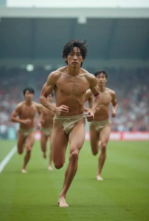 Photo Quality、A lot of cute handsome men、Mash Hair、Japanese male, 、Completely naked、Full nudity、erection、Huge penis、Highest quality、Realistic、beautiful、Completely naked、Running in a stadium