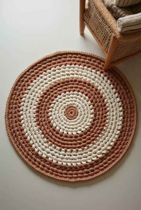 round crochet rug seen from above showing the whole thing