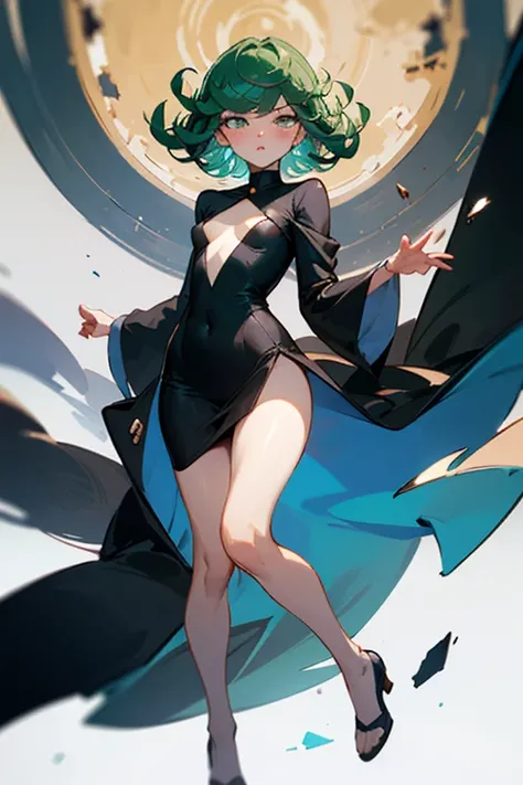 Tatsumaki, , small tits, solo, full body photo:1.3), chiaroscuro, best quality, pho 1girl, (cute), (9yo:1), greenhead, long ginger hair highly detailed, 1700S, digital photography, art by artgerm and ruan jia, broken glass, (masterpiece, sidelighting, fine...