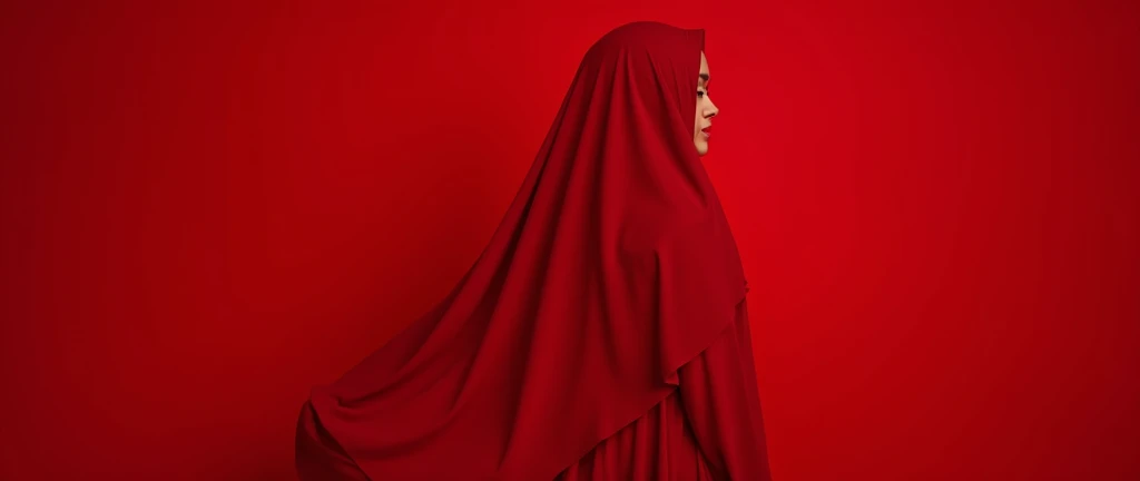 nude 4 red lingerie hijab female, red background. Big tits. Beautiful Malaysian looks. Anal