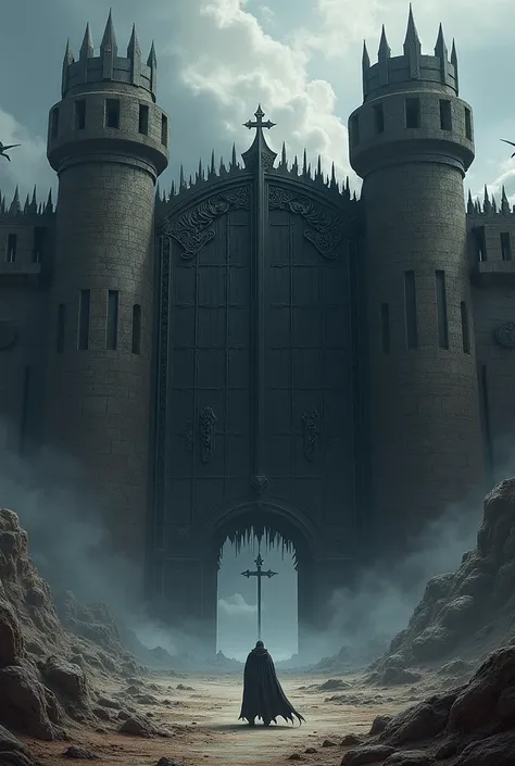 I want a drawing of the Black Gate of Mordor as described in the book The Lord of the Rings The Two Towers