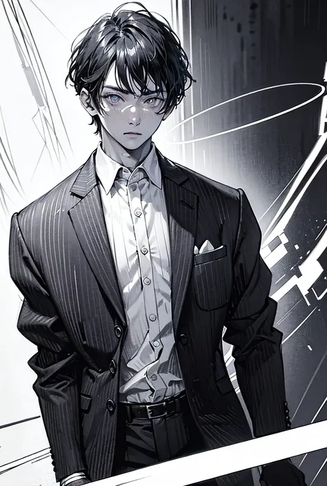 (photorealism:1.2) +  adult man + black slightly tousled hair + black deep eyes  + shirt + suit jacket+ muscles + serious look 