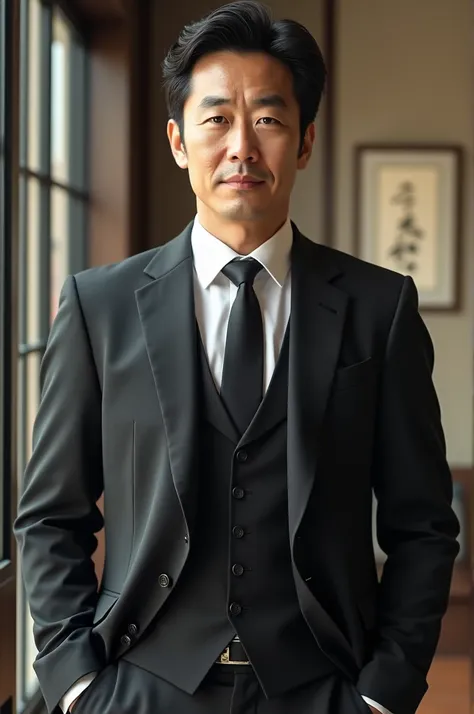 elegant Japanese man in tie and suit
