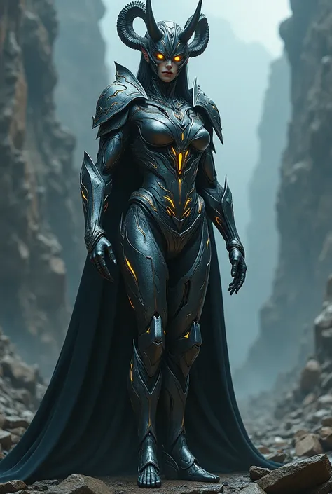 demon woman in shining metal armor