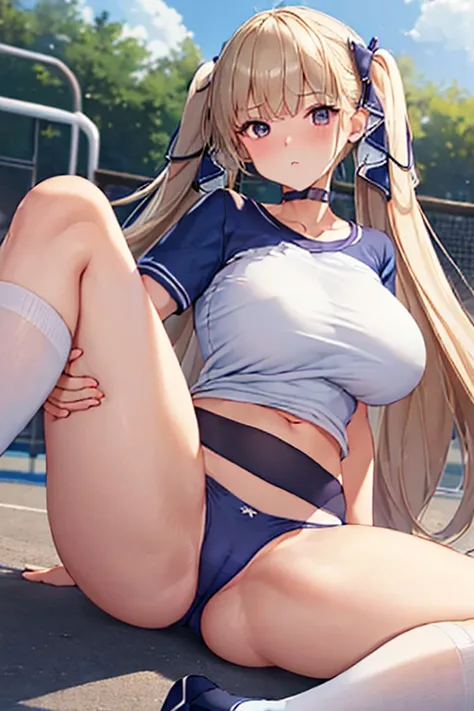 (((Spread your legs、Dark blue sports panties、White short-sleeved T-shirt))、(((Accentuate the crotch)))、Highest quality, 8k, masterpiece :1.3)), whole body, Sharp focus :One Girl,Glowing Skin,SSexy pose,Highest quality,Tabletop,shape,Very delicate and beaut...