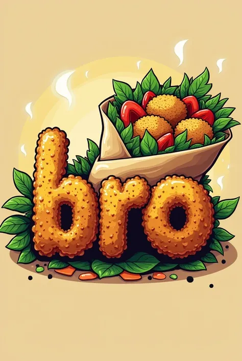 Create Falafel bro as a logo. The “o” of bro is supposed to be a falafel. A falafel roll as a picture and the bro is supposed to be a falafel