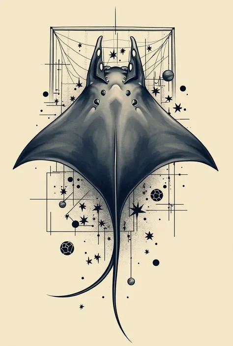 Manta ray tattoo template with handball symbols  