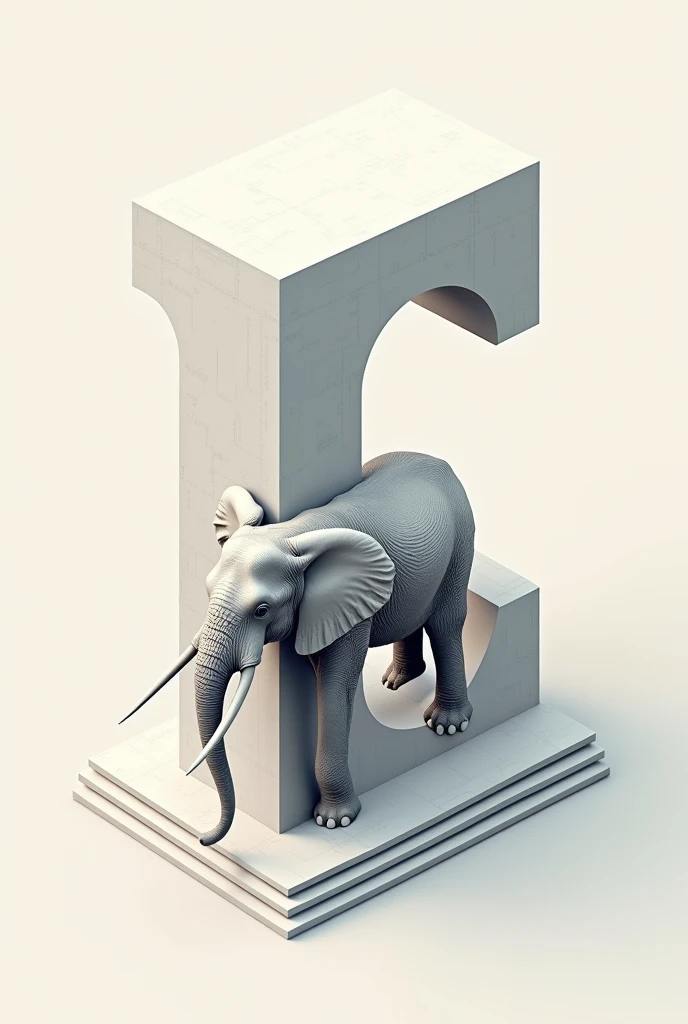 Create an isometric plan of an elephant that becomes the letter E