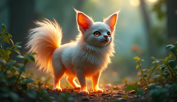 A mythical creature, from chicken, Parrot, kitty, rhinoceros and chihuahua, needs to be in Portuguese 2 beautiful magical fantastical creature,highly detailed,hyperrealistic,intricate patterns,detailed textures,glowing ethereal eyes,intricate wings,flowing...