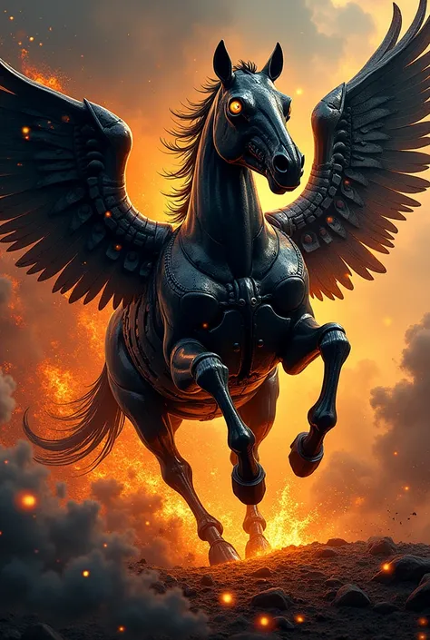 Coat of arms written IRON HORSE with skull, wings, 1, fire, smoke, with several details and tracks something that reminds of speed, freedom, black and orange theme. "RIDE TO LIVE, LIVE TO RIDE".