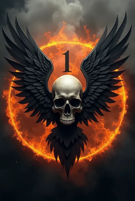 Gothic circular coat of arms with the words IRON HORSE and skull, wings, 1, fire, smoke, with several details and tracks something that reminds of speed, freedom, black and orange theme. "RIDE TO LIVE, LIVE TO RIDE".