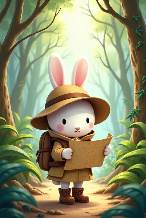 Make the Miffy doll as an explorer and with a map in hand in 2D