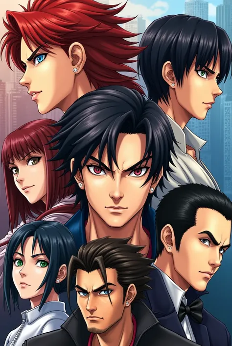 ((Highest quality)), ((masterpiece)), (detailed), A poster-style drawing in which the characters of the fighting game King of Fighters have facial expressions that match their personalities.