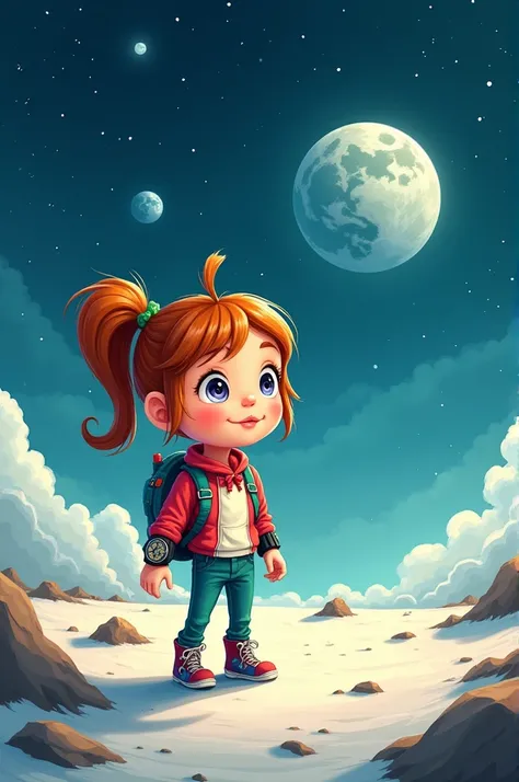 Cartoon  style moon watch girl