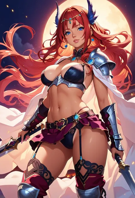 a beautiful female oni shieldmaiden, long flowing hair, tanned skin, fit hourglass body, exposed belly, armor plate gauntlet and metal boots, wielding a large spiked shield, fantasy kingdom, detailed face, extremely detailed eyes, beautiful detailed lips, ...