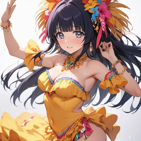 ((Highest quality)), ((masterpiece)), (detailed), （Perfect Face）、The woman is Reika Aoki with semi-long hair、A woman is dancing the lambada in a lambada costume in South America