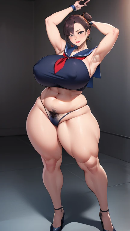 Big Breasts, Big Hips,Full Body Shot, Mature mother, Whipping the lower body, Plump thighs, ox, Seductive mature woman, Perfect body, Plus Size Model, Very thick pubic hair, very dense armpit hair, Sailor suit, Wearing a miniskirt,