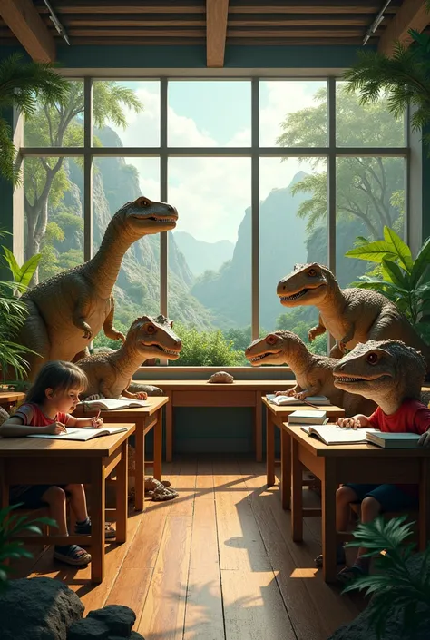 Classroom with dinosaur