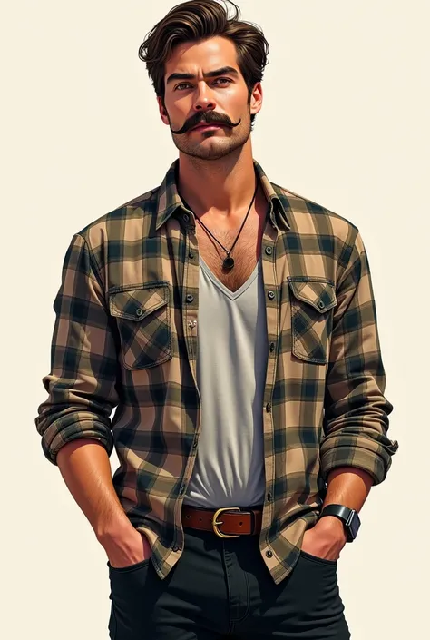 Illustration of a man with a mustache, a plaid shirt, black pants, Garniel or Guarniel 


