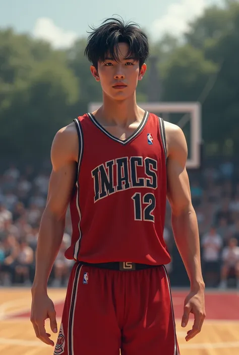 Jeon Jungkook basketball player with dark hair 