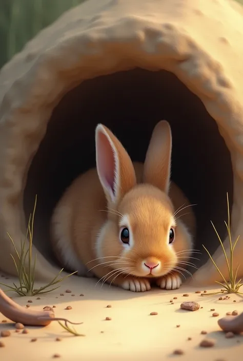 rabbit lying in its hole