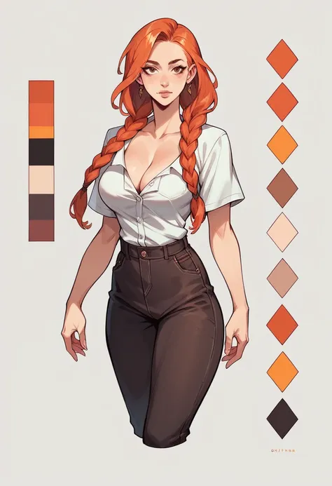 (masterpiece, top quality, Best Quality),  art,1 girl,Whole body, 
 Character Design,concept character sheet, woman,sexy concept,orange hair,braided hair , big breasts 