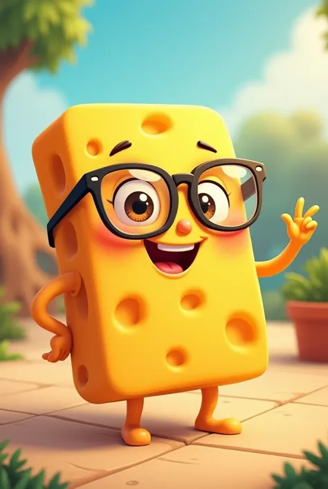 happy rectangular cheese with glasses animate