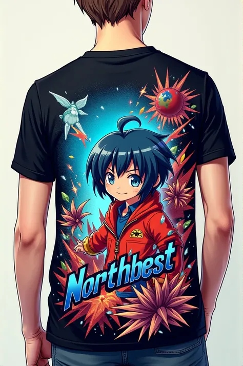 T-shirt with anime print and northbest saying