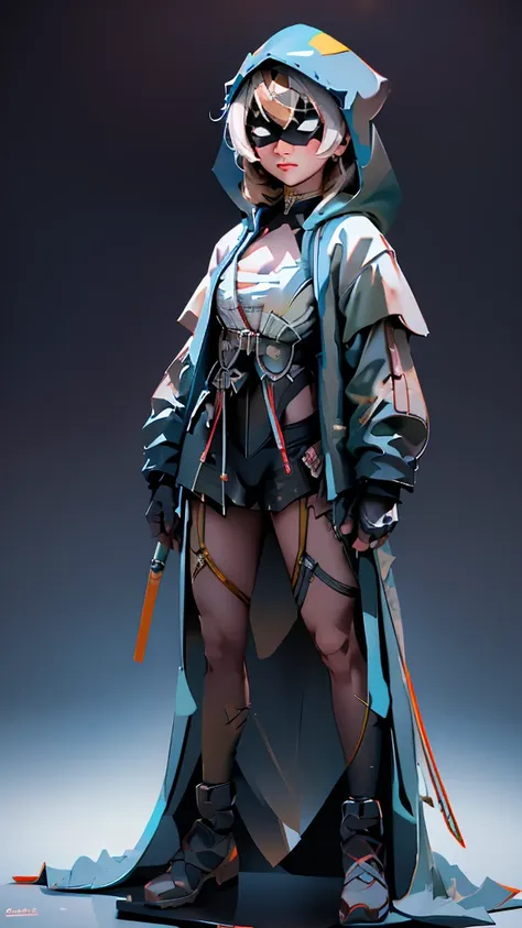 envision a 8k, highres, cinematic, beautiful full body concept art design of a ninja girl with pretty features posing with a kat...