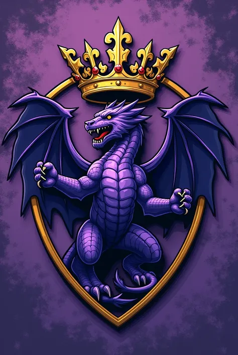 Pdf drawing of football shield with dragon with wings and crown in purple color