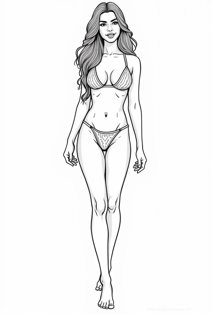 Create a line art illustration ready for coloring. An Indian naked girl, totally nude, big tits, in a bedroom, she is in the middle of the scene. . , perfect for coloringwith clean outlines and no shading. The image should be in black and white, with clear...