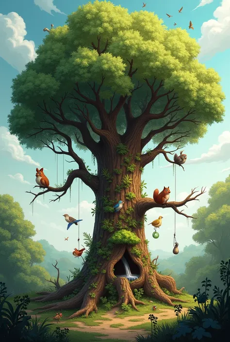 Problem tree with wildlife animals